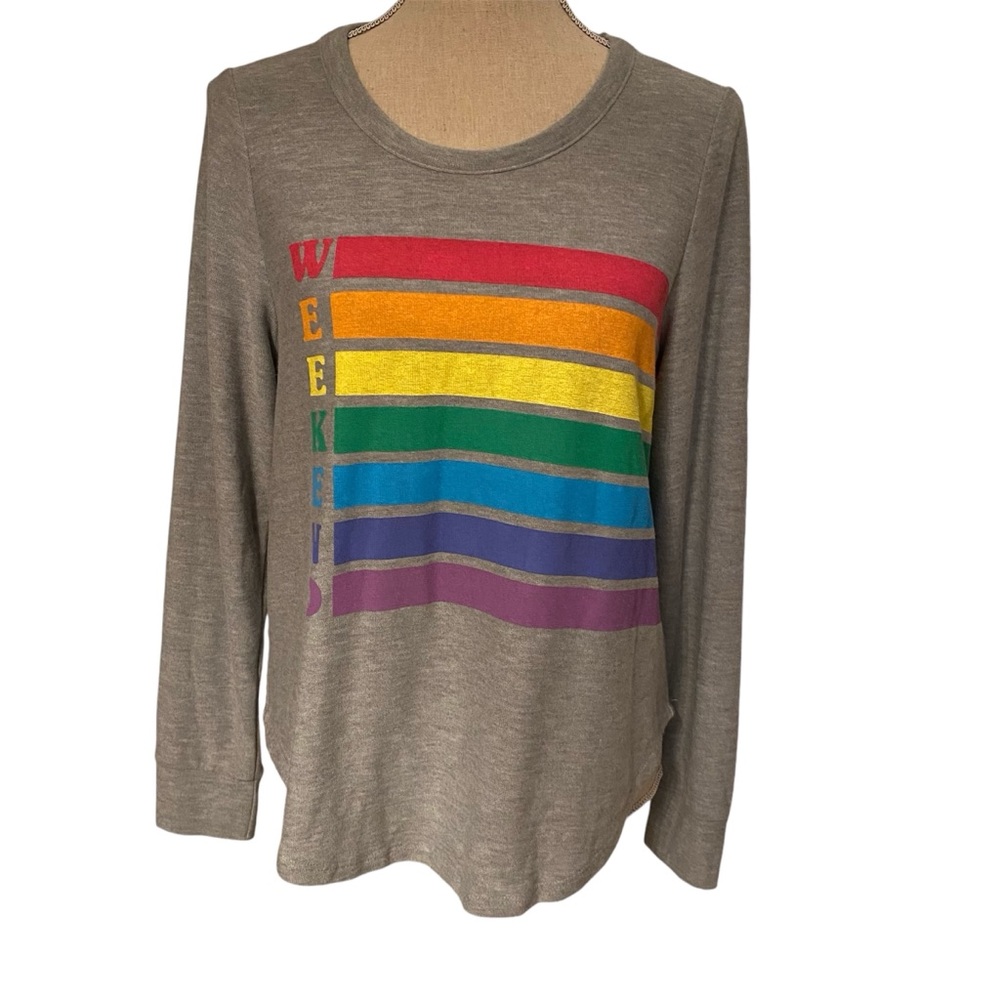 CHASER TOP SWEATSHIRT LIGHTWEIGHT GRAY LONG SLEEVE RAINBOW WEEKEND SIZE M